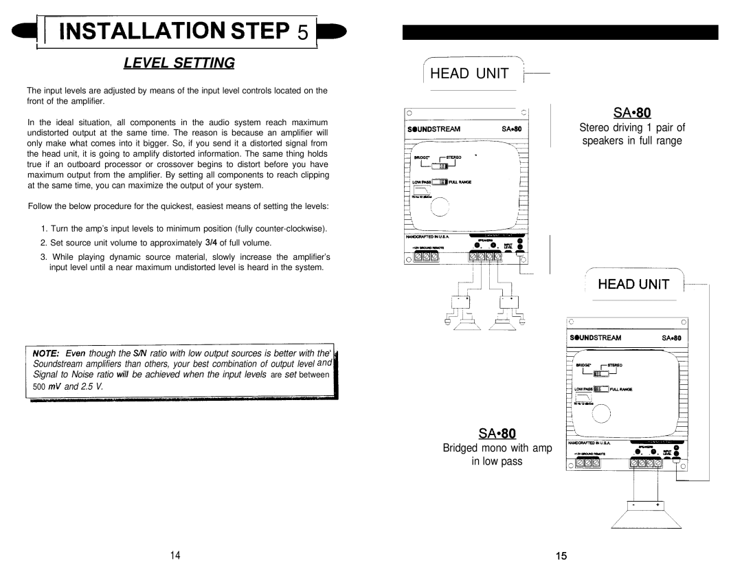 Soundstream Technologies SA 164 owner manual ~GTALLATI~~I t, Level Setting 