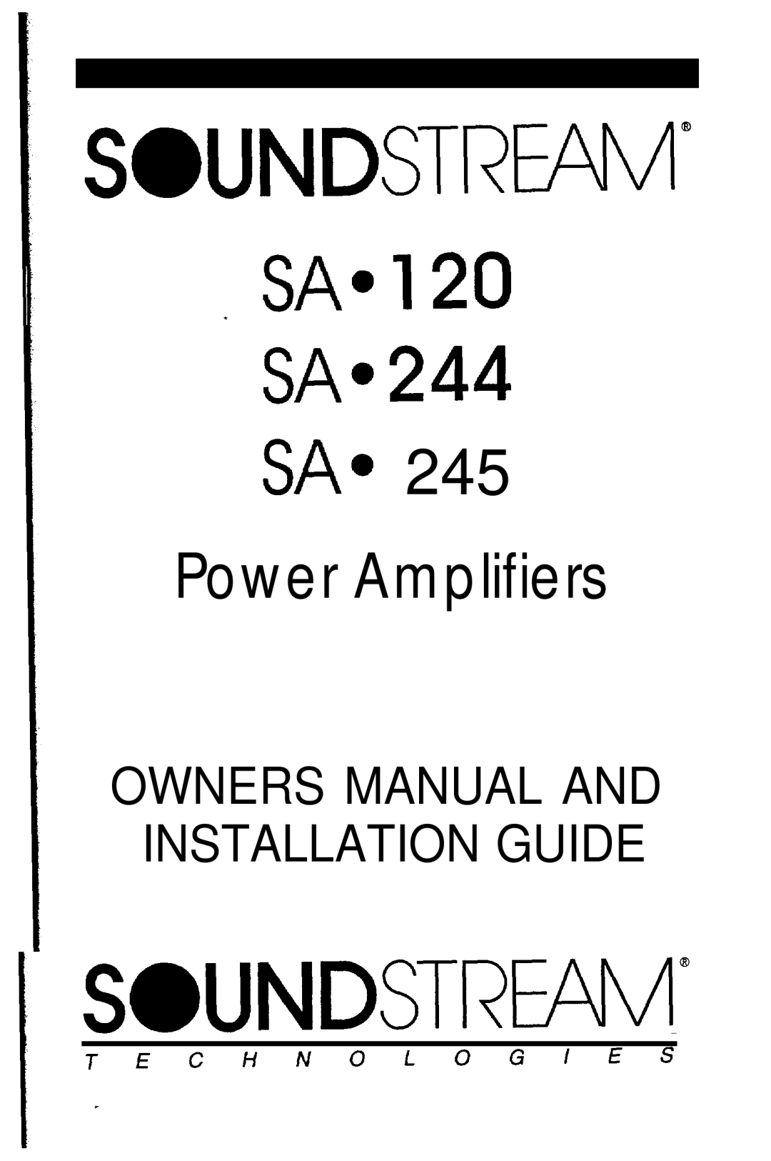 Soundstream Technologies SA.244, SA.120, SA.245 owner manual Swndstream’ 