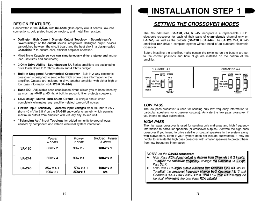 Soundstream Technologies SA.120, SA.244, SA.245 owner manual Setting the Crossover Modes, LOW Pass, High Pass 