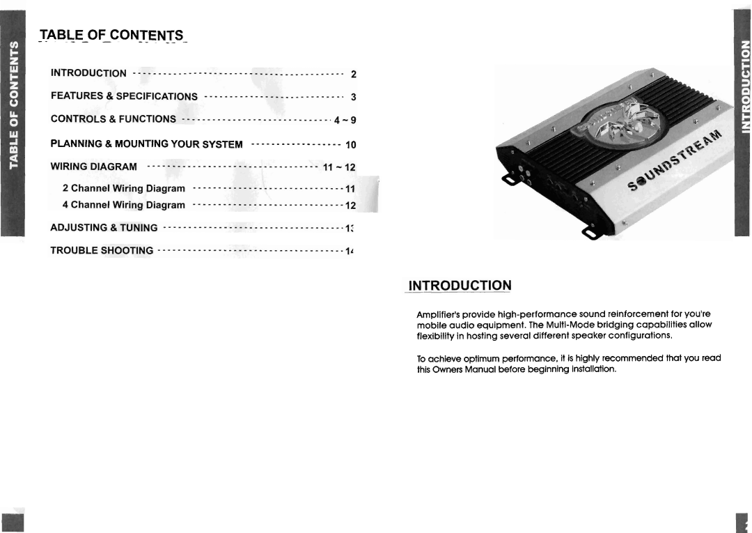 Soundstream Technologies SMA4.680, SMA2.480, SMA2.700, SMA2.340 manual Table of Contents 