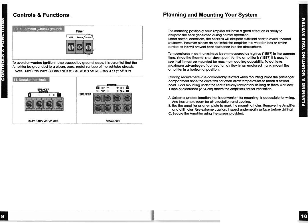 Soundstream Technologies SMA4.680, SMA2.480, SMA2.700, SMA2.340 manual Controls & Functions, Planning and Mounting Your System 