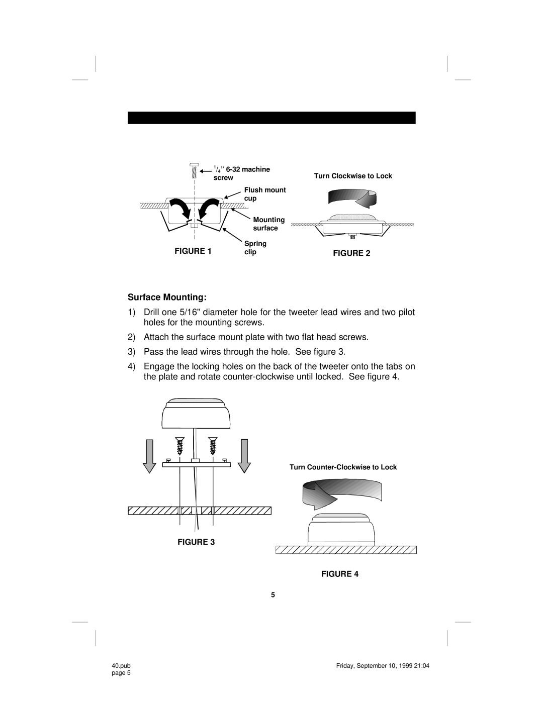 Soundstream Technologies SPL40 owner manual Surface Mounting 