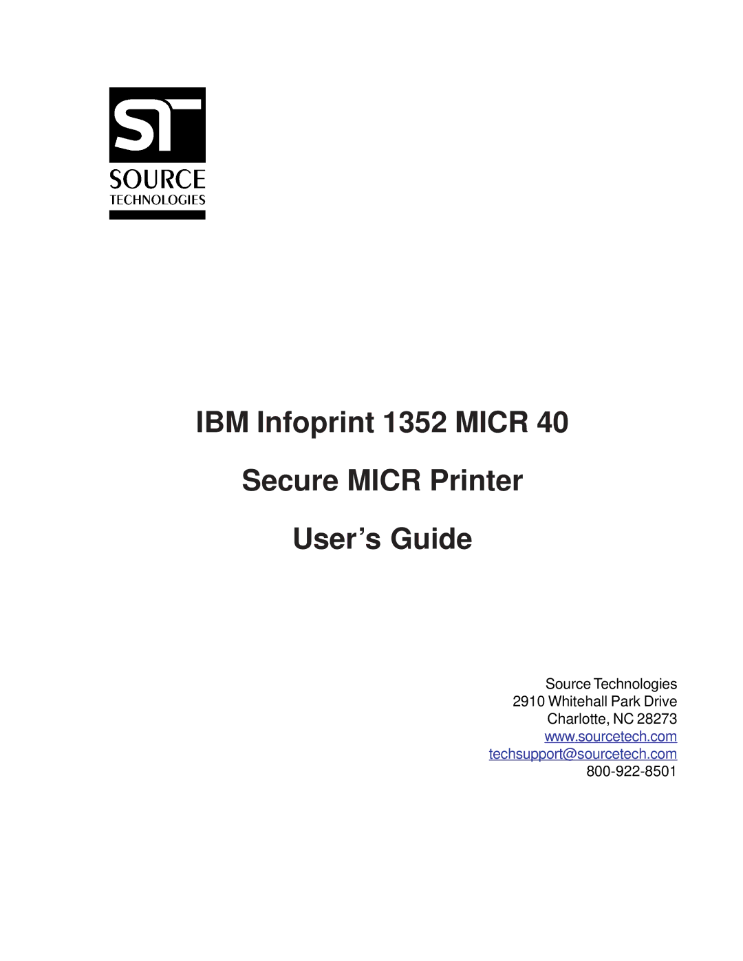 Source Technologies 1352 MICR 40 manual IBM Infoprint 1352 Micr Secure Micr Printer User’s Guide 