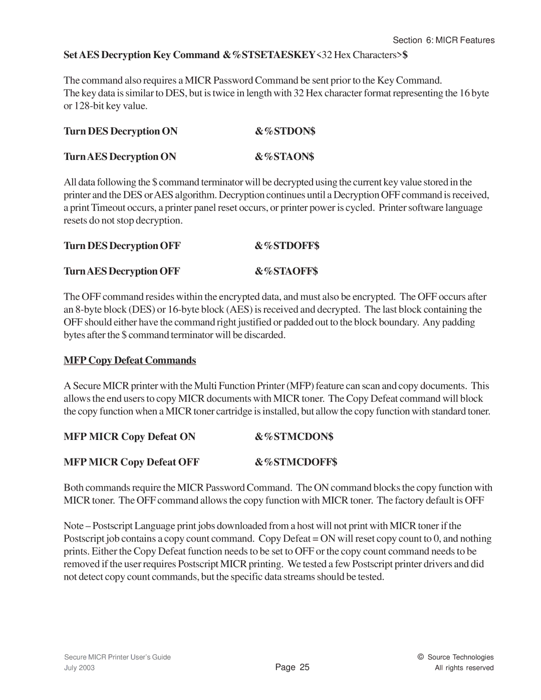 Source Technologies 1352 MICR 40 manual Stdon$ 