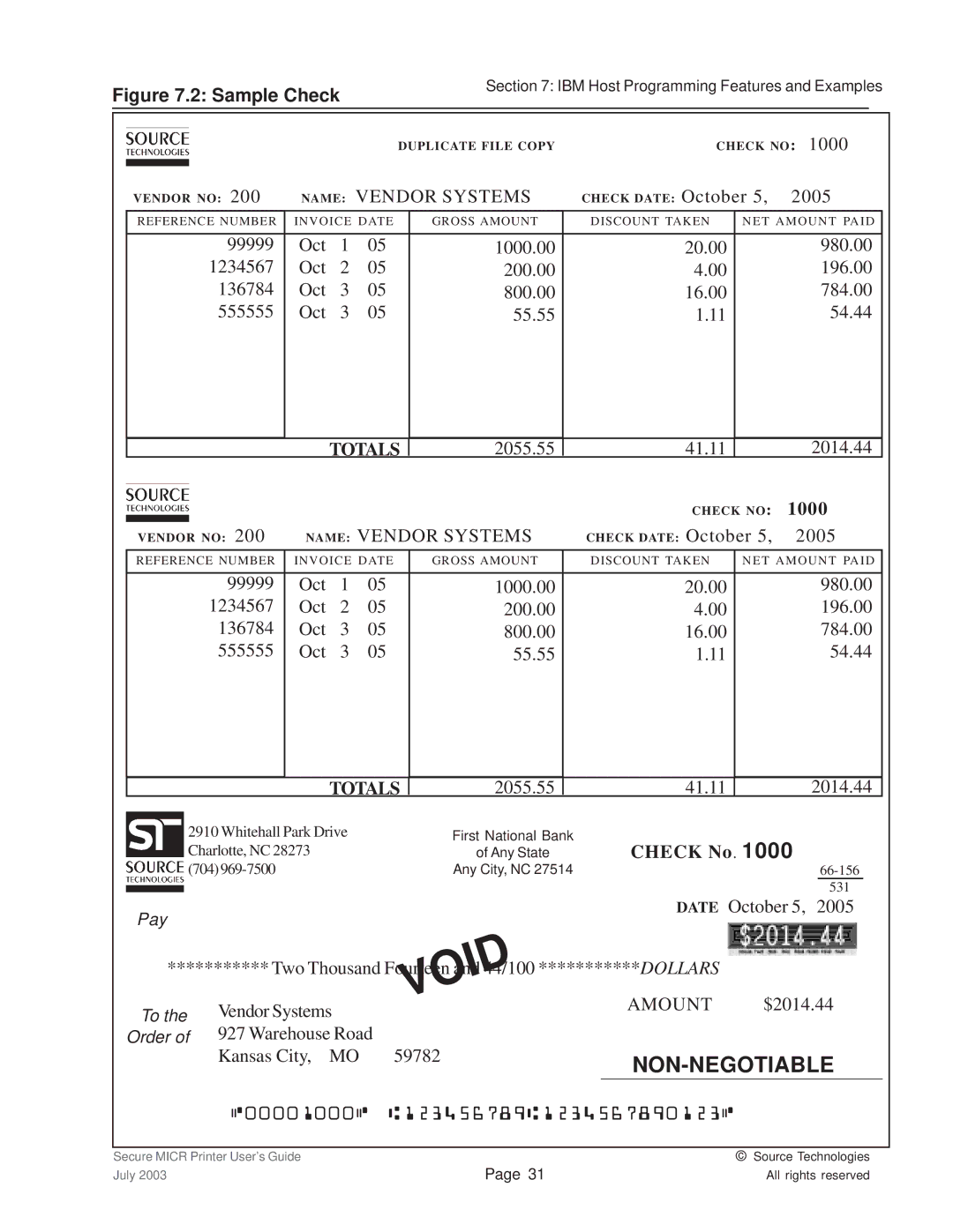 Source Technologies 1352 MICR 40 manual Non-Negotiable 