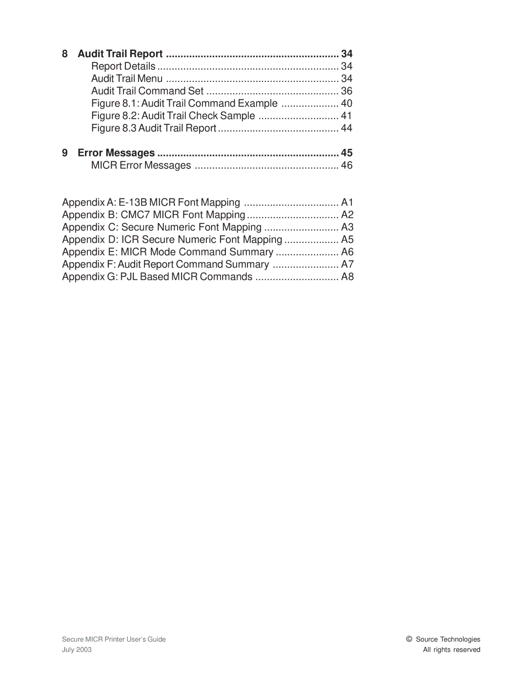 Source Technologies 1352 MICR 40 manual Audit Trail Report, Error Messages 