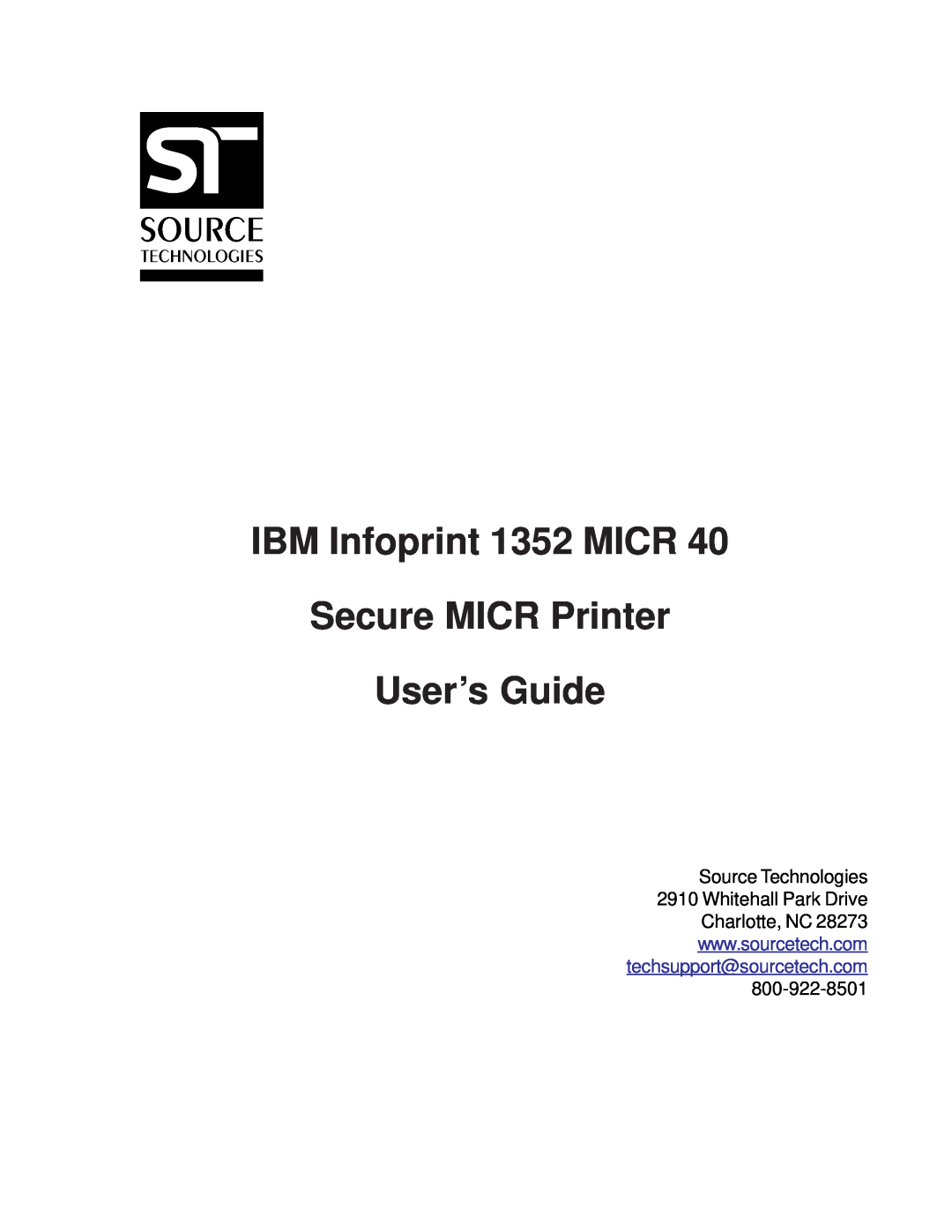 Source Technologies 1352 MICR 40 manual IBM Infoprint 1352 MICR Secure MICR Printer User’s Guide, Source Technologies 