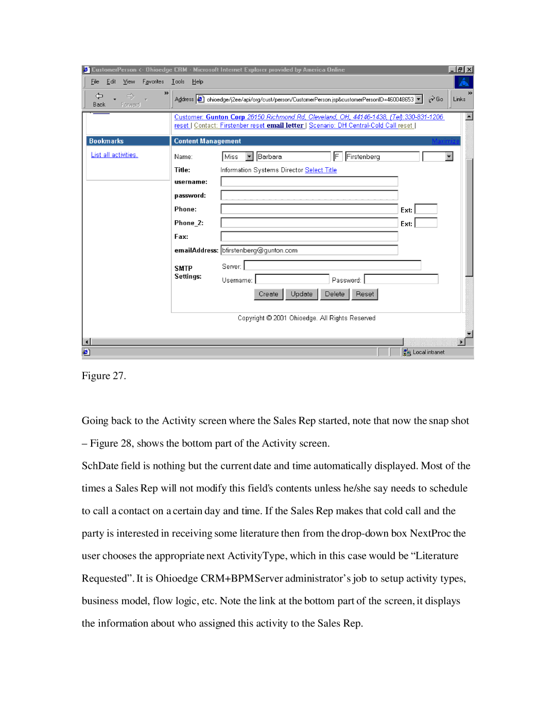 Source Technologies CRM+BPM manual Shows the bottom part of the Activity screen 