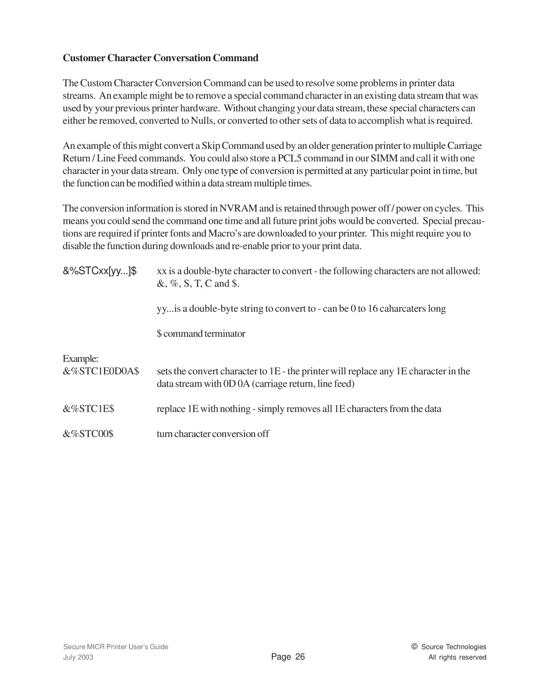 Source Technologies ST9335 manual Customer Character Conversation Command 