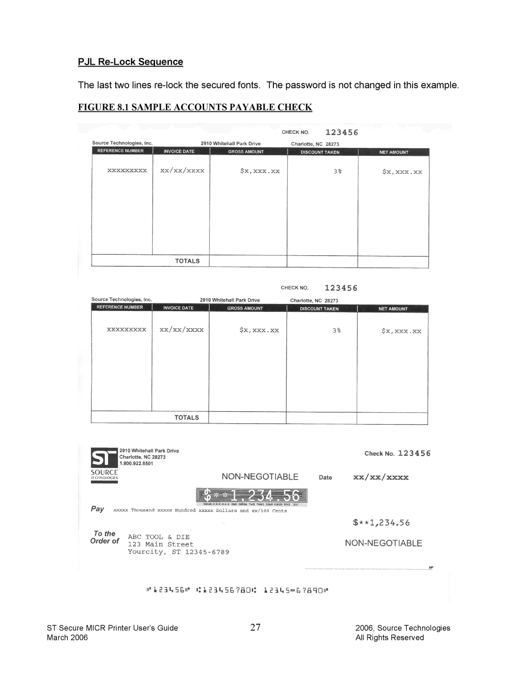 Source Technologies ST9510 manual Sample Accounts Payable Check 