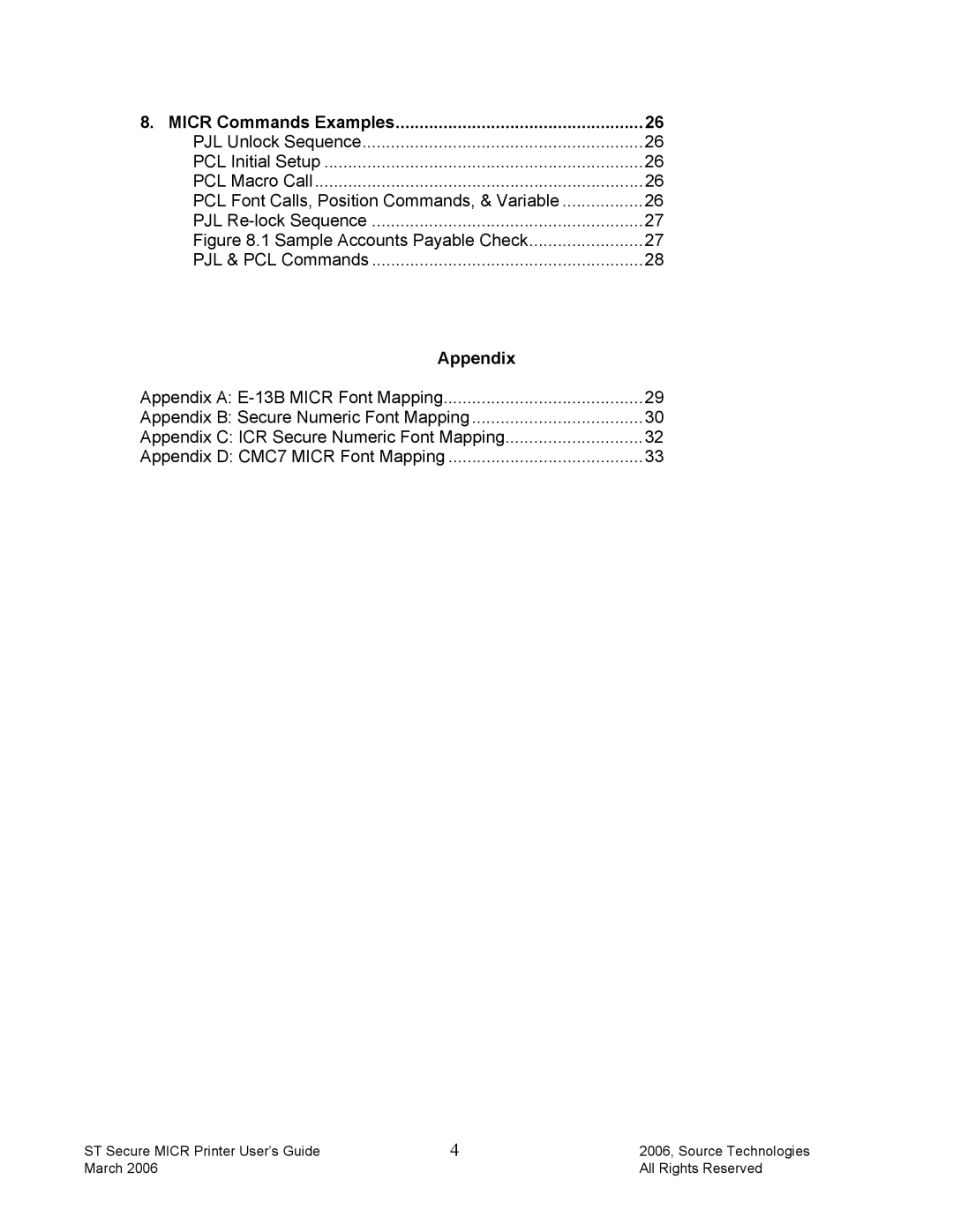 Source Technologies ST9510 manual Micr Commands Examples, Appendix 