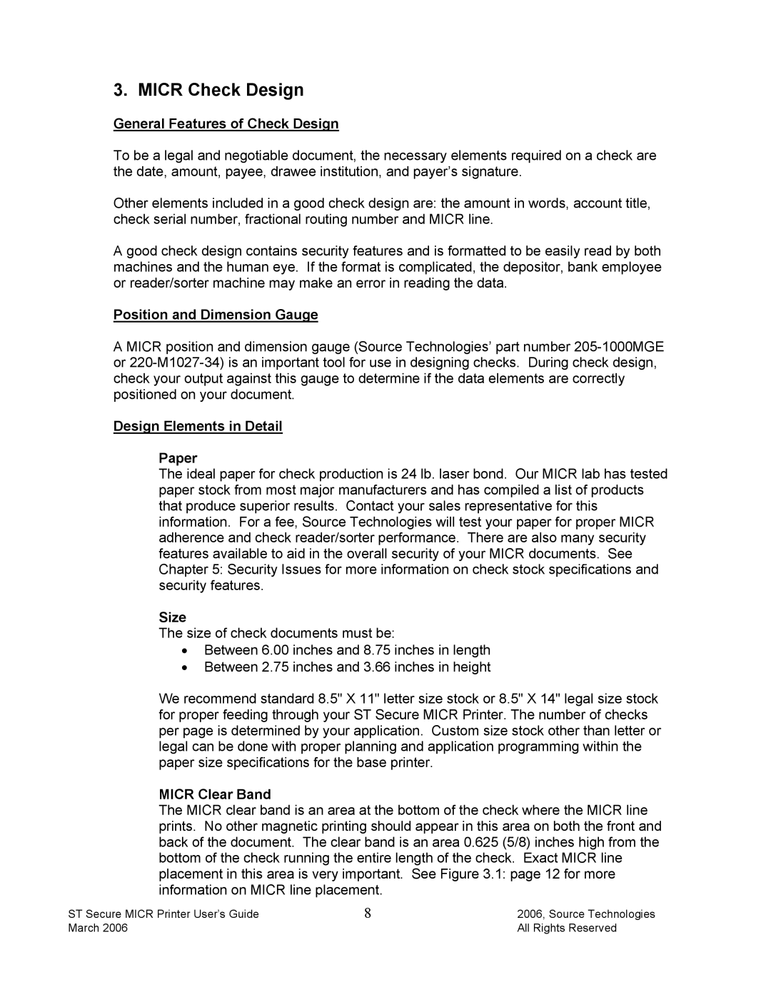 Source Technologies ST9510 manual Micr Check Design 