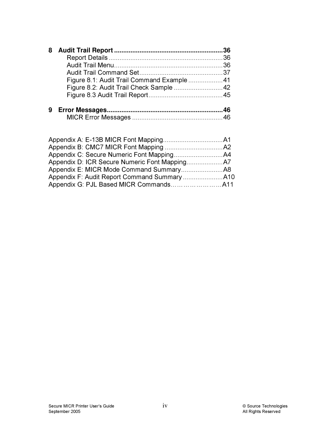 Source Technologies ST9530 manual Audit Trail Report, Error Messages 