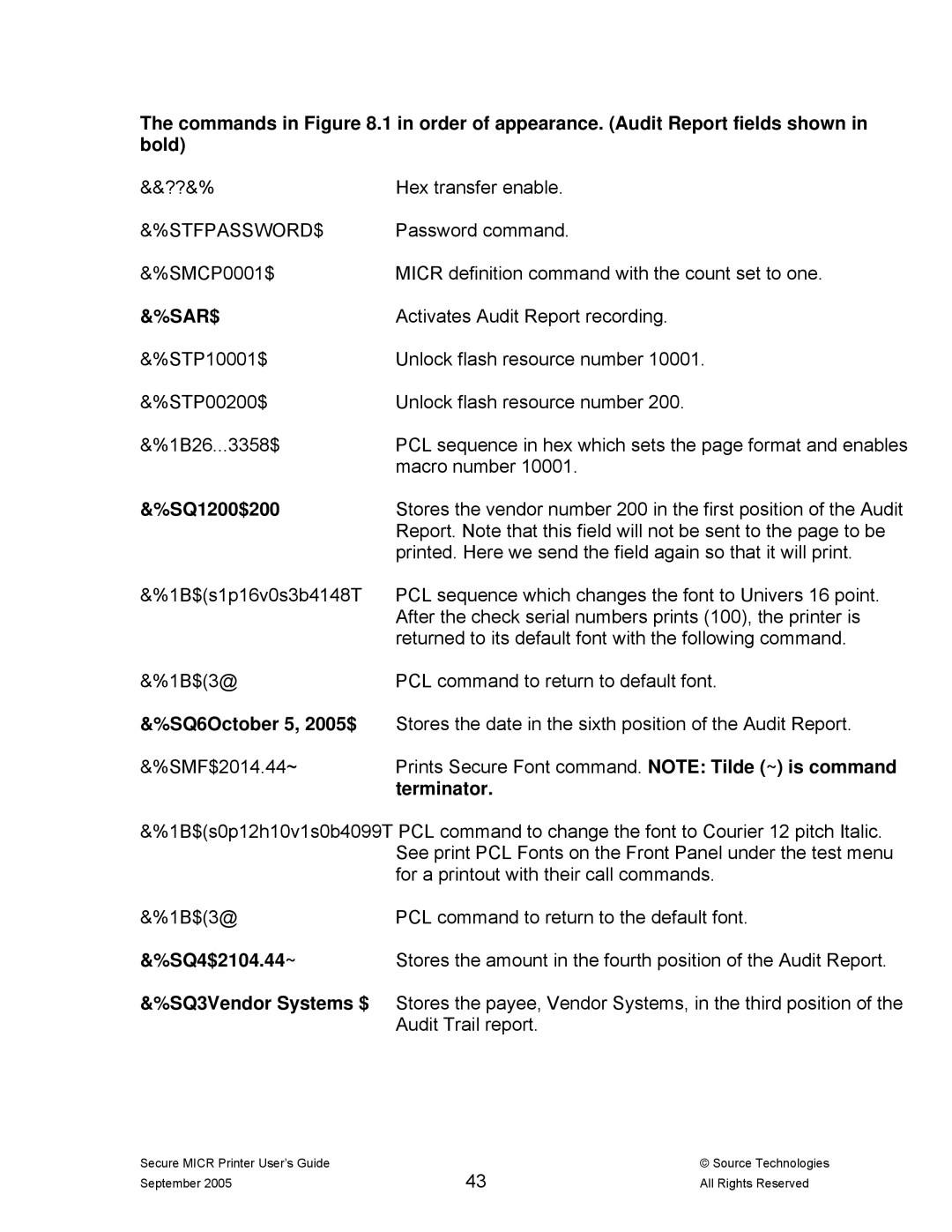 Source Technologies ST9530 manual Sar$, SQ1200$200, SQ6October 5, 2005$, Terminator, SQ4$2104.44~ 