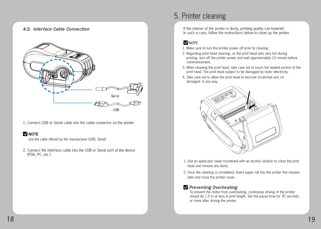 Source Technologies STM.57B specifications Printer cleaning, Interface Cable Connection, Preventing Overheating 