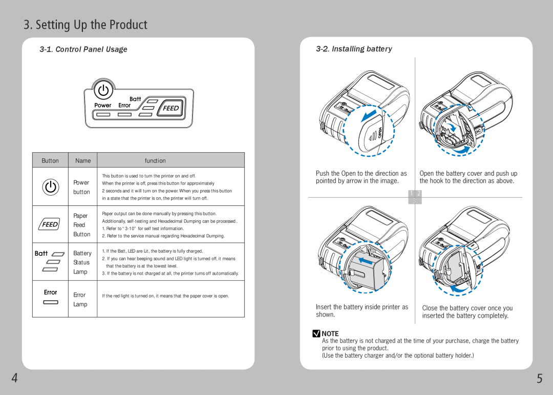 Source Technologies STM.57B specifications Setting Up the Product, Control Panel Usage, Installing battery 