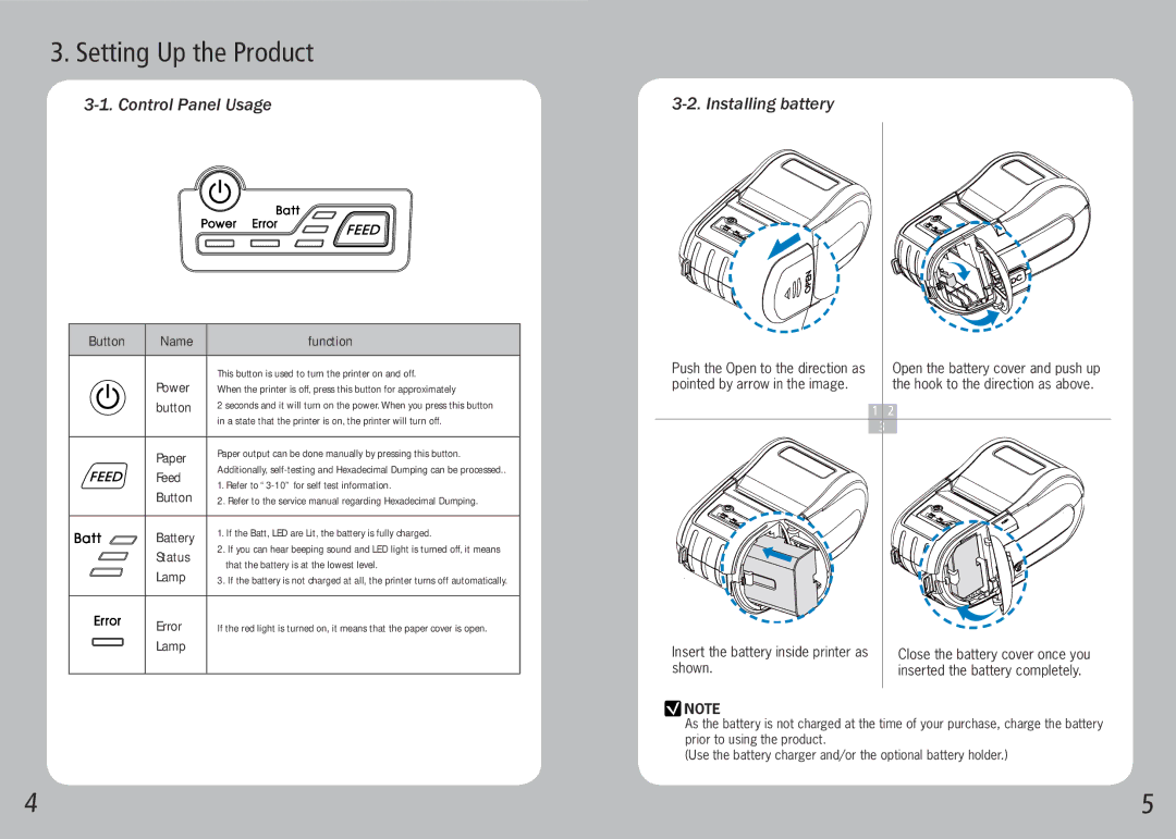 Source Technologies STM.57W specifications Setting Up the Product, Control Panel Usage Installing battery 