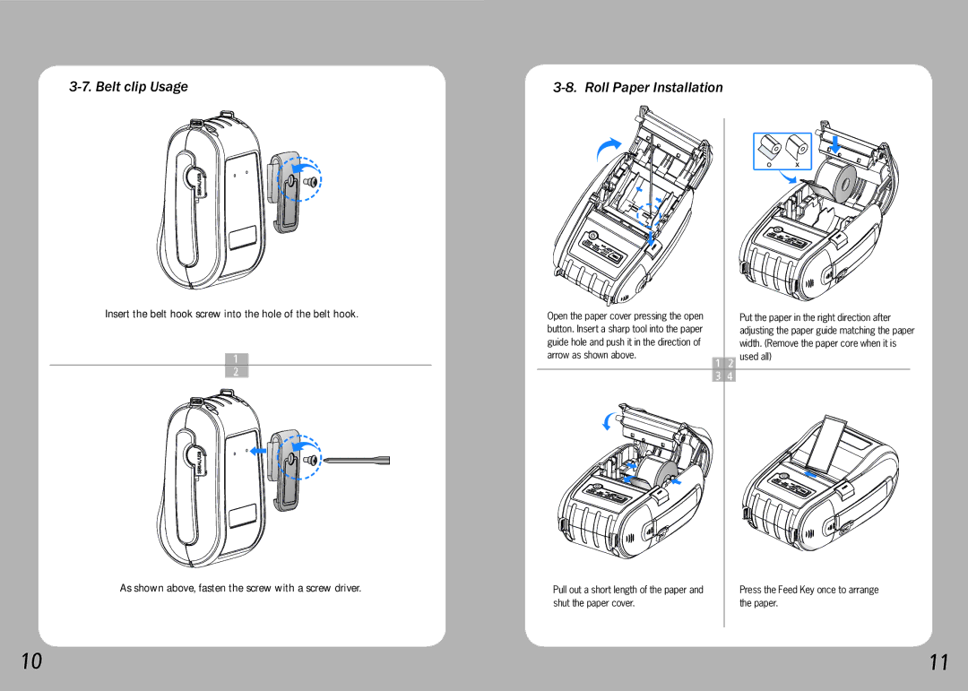 Source Technologies STM.57W specifications Belt clip Usage Roll Paper Installation 