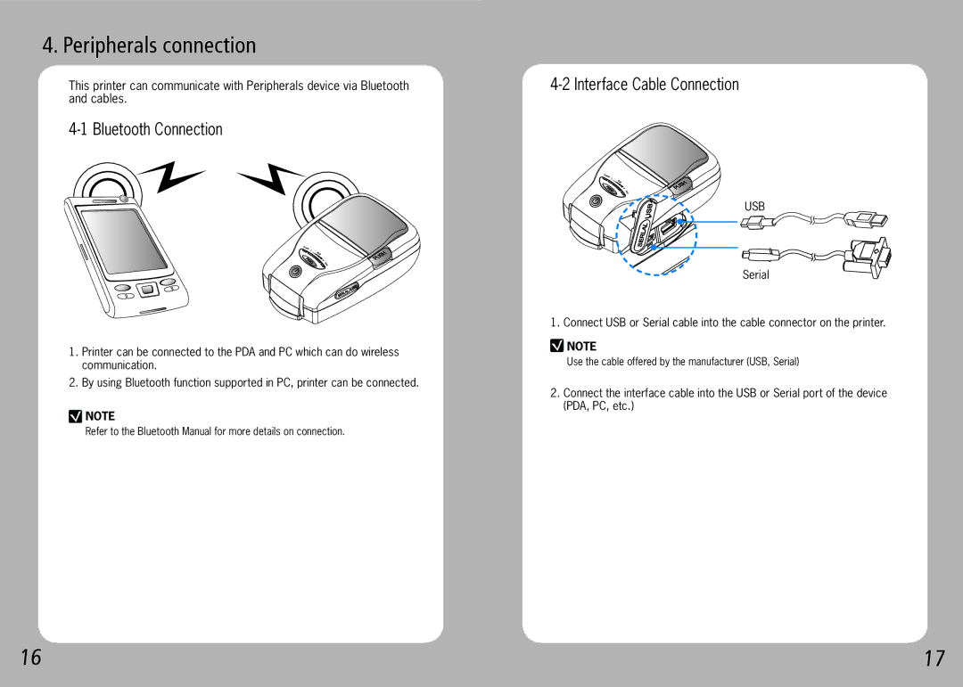 Source Technologies STM.58B specifications Peripherals connection, Bluetooth Connection, Interface Cable Connection 