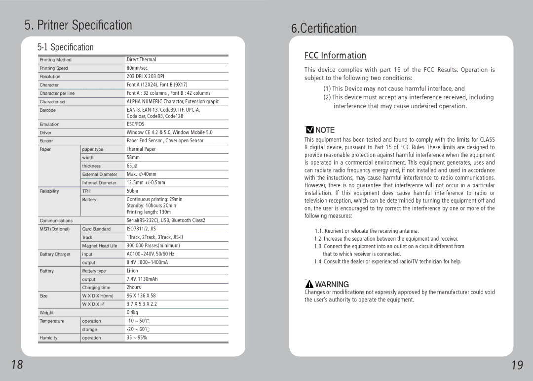 Source Technologies STM.58B specifications Pritner Specification, Certification 