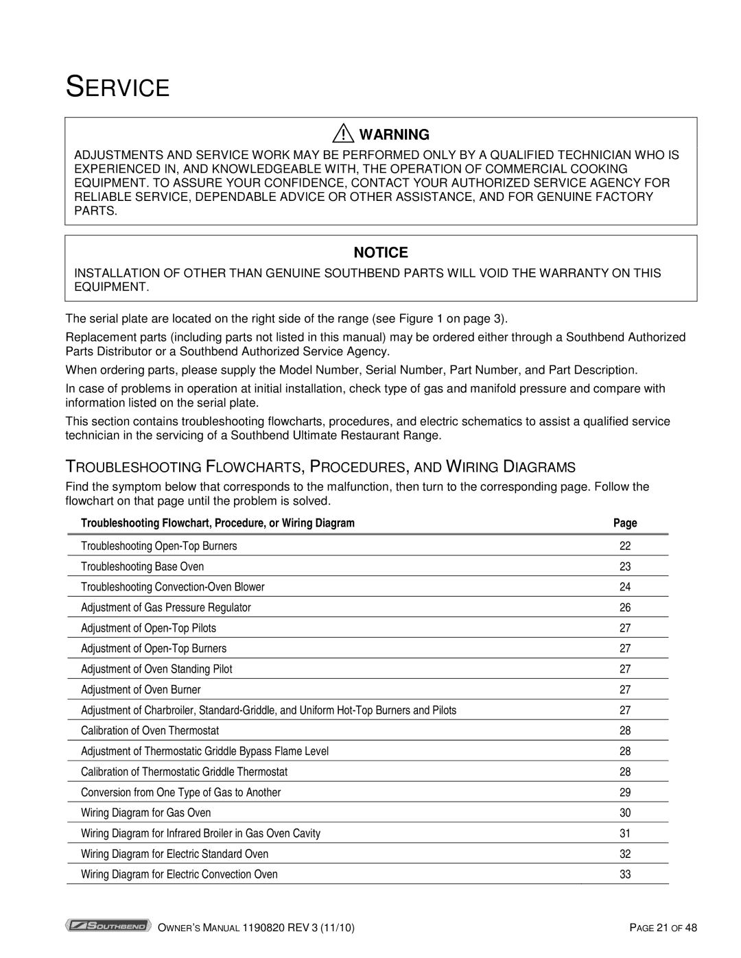 Southbend 4365A, 4601DD-2RR owner manual Service, Troubleshooting FLOWCHARTS, PROCEDURES, and Wiring Diagrams 