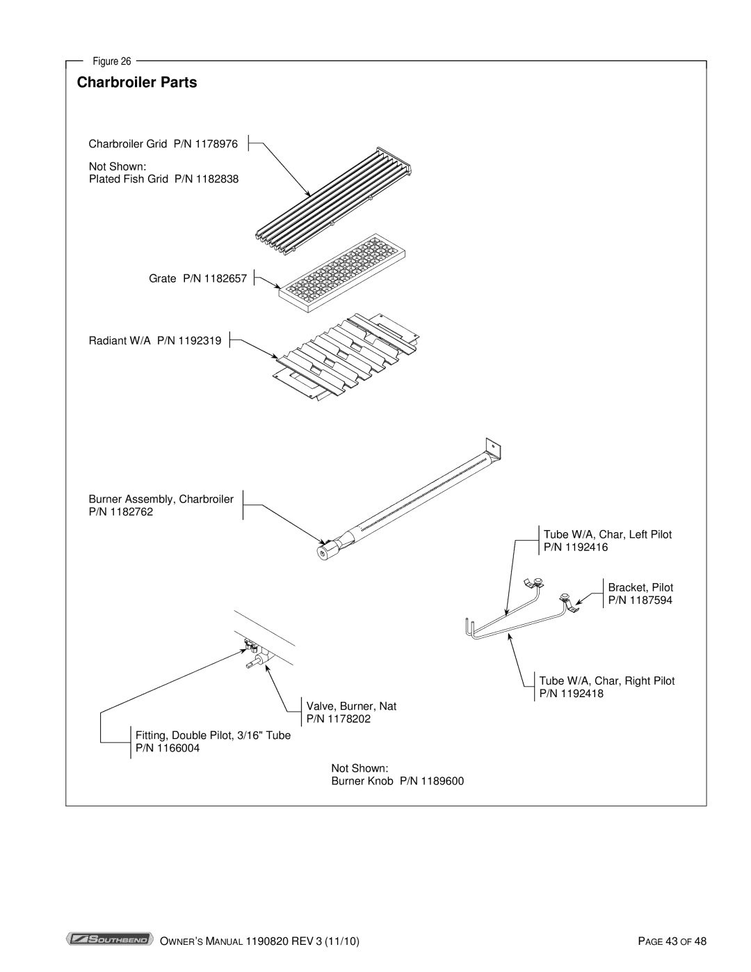 Southbend 4365A, 4601DD-2RR owner manual Charbroiler Parts 