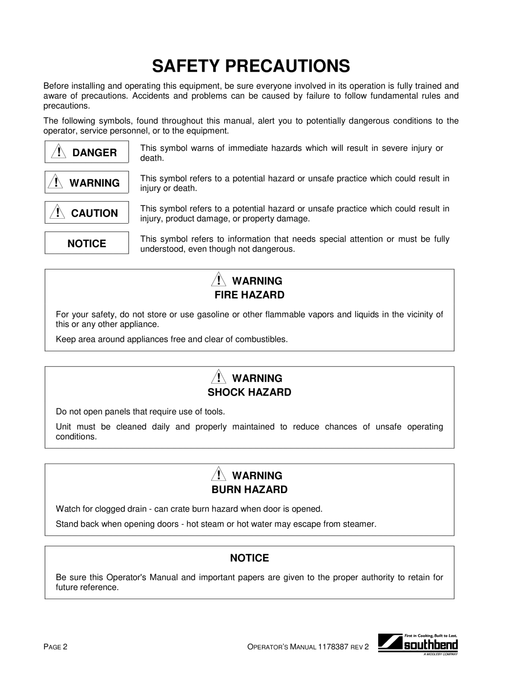 Southbend EZ-3, EZ-5 manual Safety Precautions 