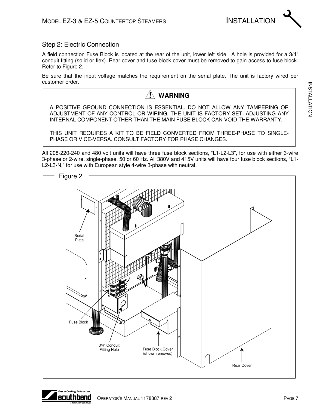 Southbend EZ-5, EZ-3 manual Electric Connection 