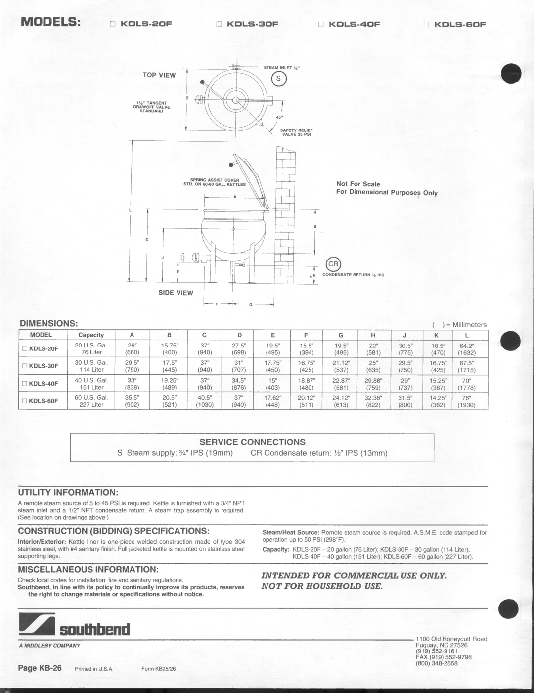 Southbend KDLS-40F, KDLS-60F, KDLS-30F, KDLS-20F manual 