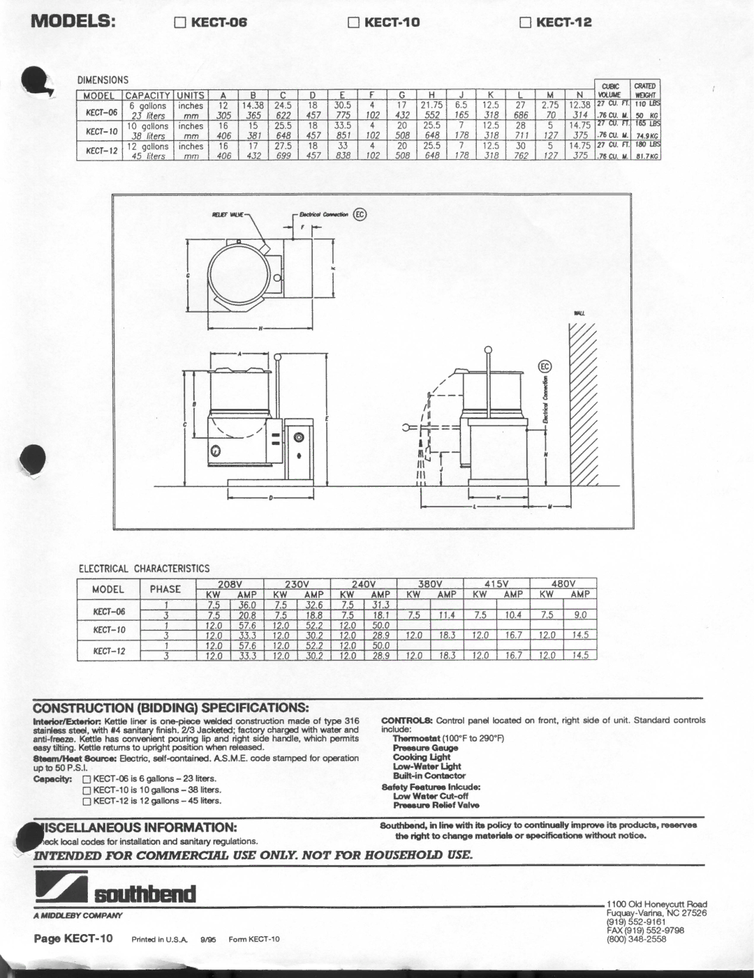 Southbend KECT-10, KECT-12, KECT-06 manual 