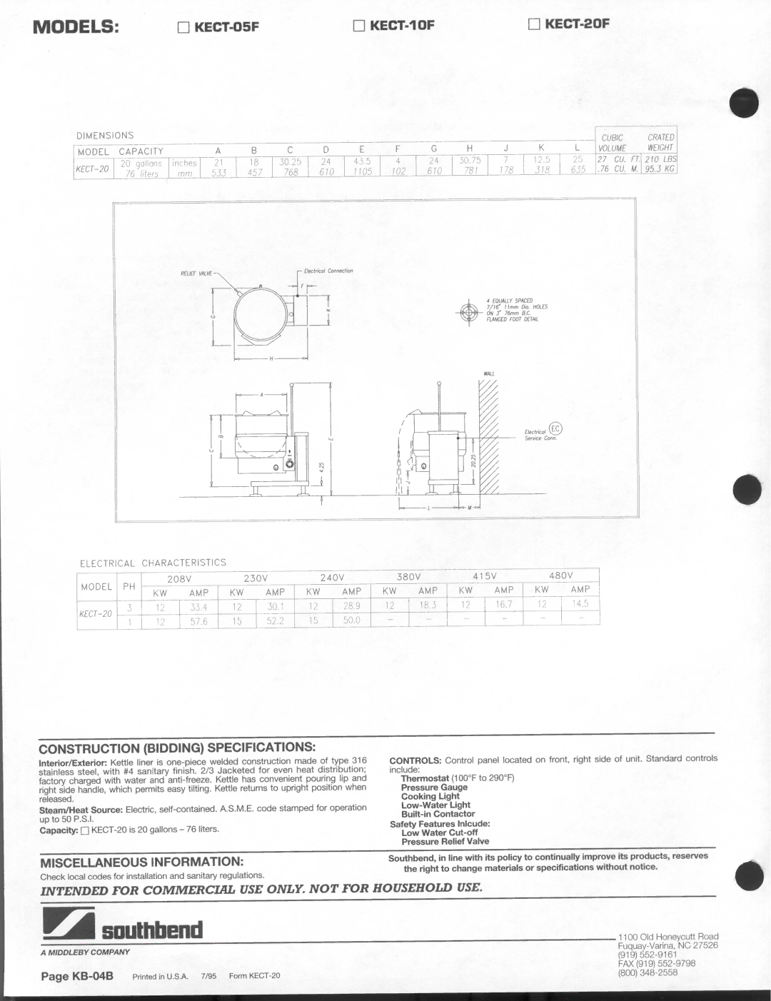 Southbend KECT-20 manual 