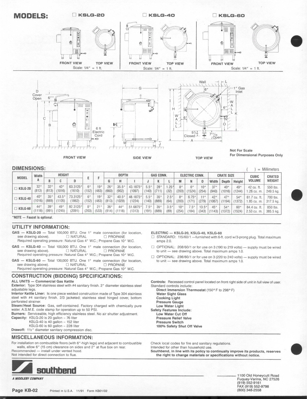 Southbend KSLG-40, KSLG-60, KSLG-20 manual 