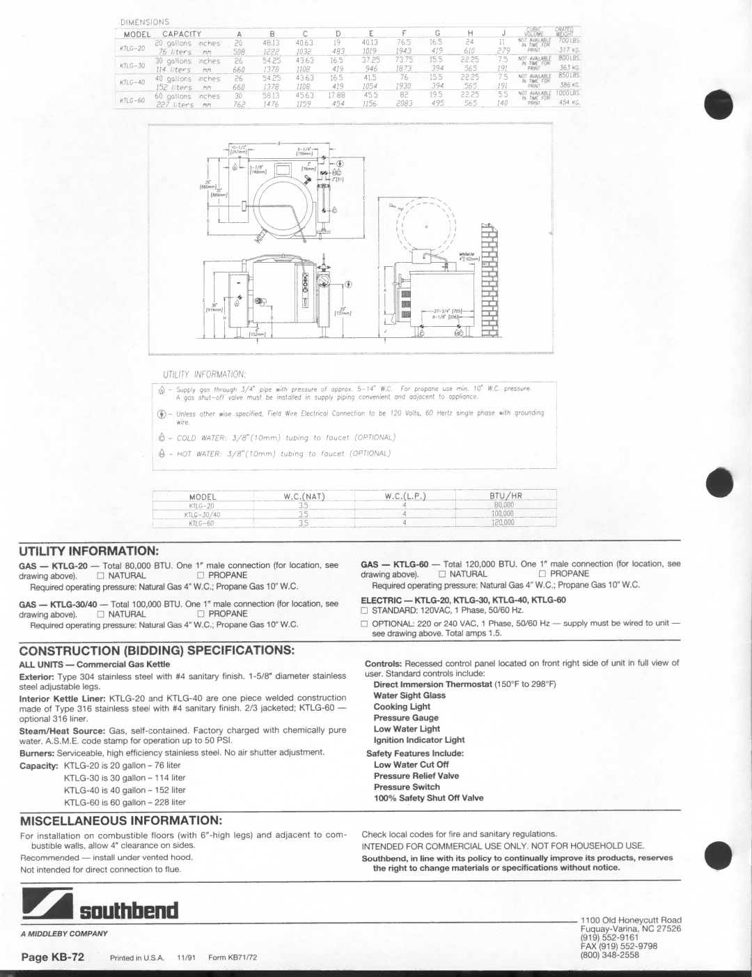 Southbend KTLG-40, KTLG-20, KTLG-60, KTLG-30 manual 