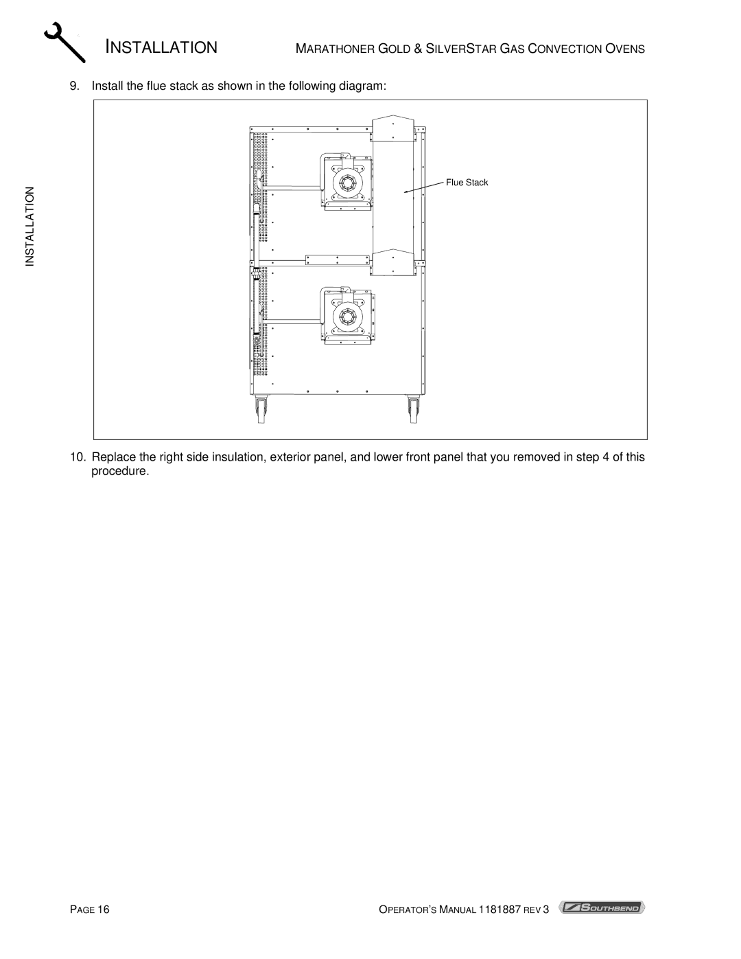 Southbend Marathoner manual Install the flue stack as shown in the following diagram 