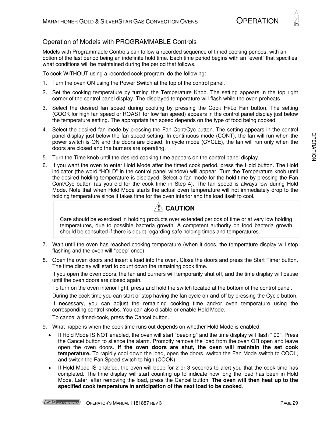 Southbend Marathoner manual Operation of Models with Programmable Controls 