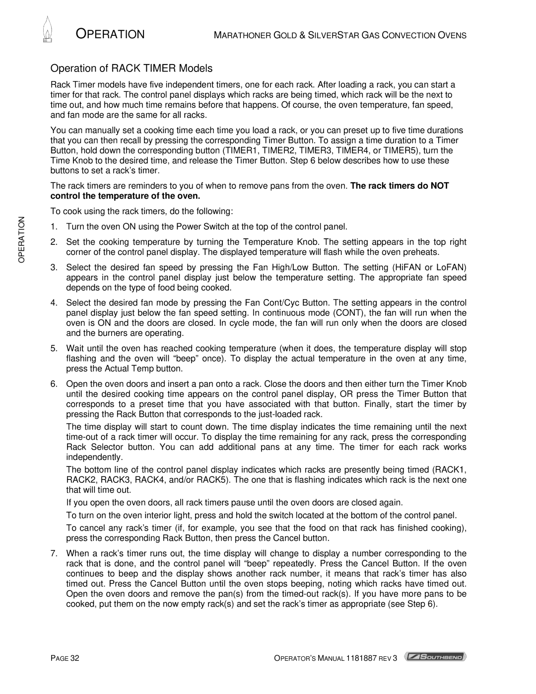 Southbend Marathoner manual Operation of Rack Timer Models 