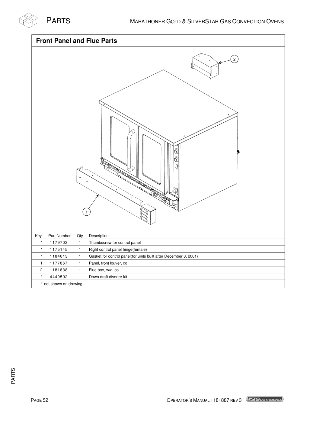 Southbend Marathoner manual Front Panel and Flue Parts 