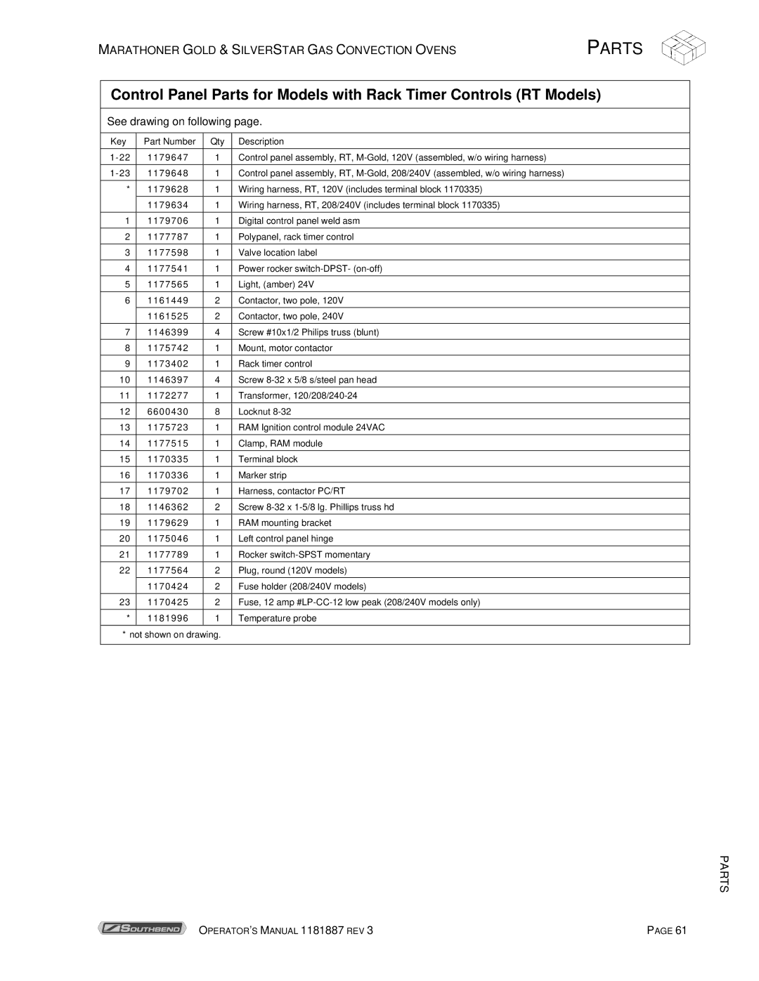 Southbend Marathoner manual Parts 