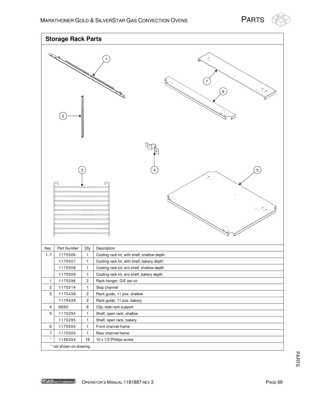 Southbend Marathoner manual Storage Rack Parts 