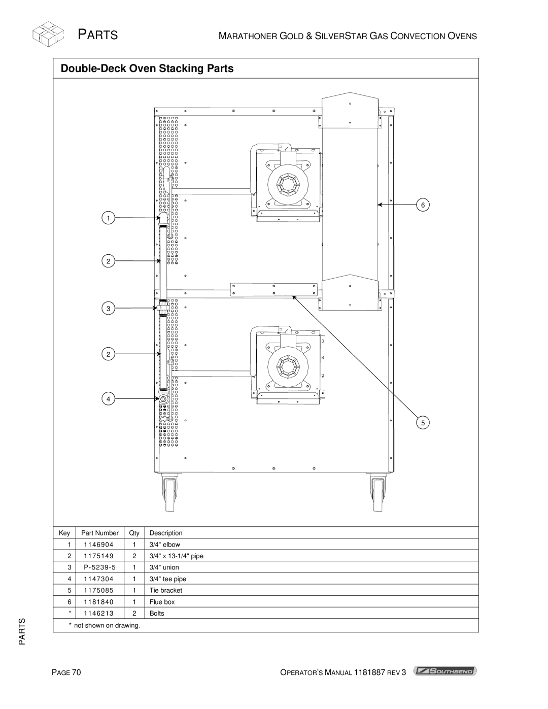 Southbend Marathoner manual Double-Deck Oven Stacking Parts 