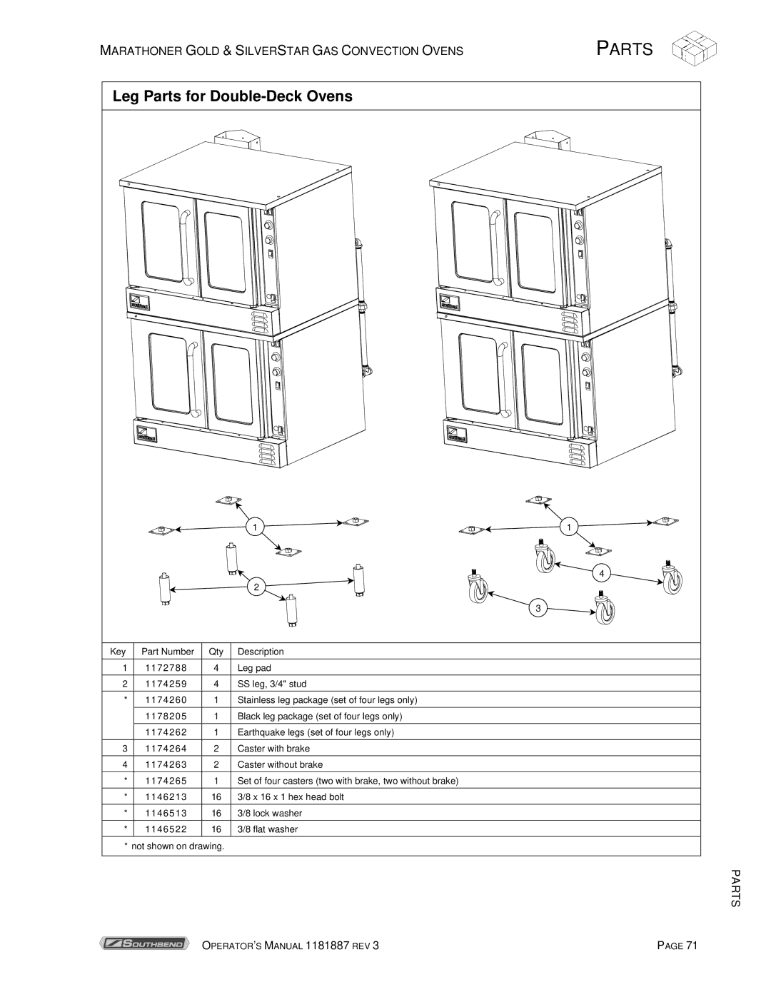 Southbend Marathoner manual Leg Parts for Double-Deck Ovens 