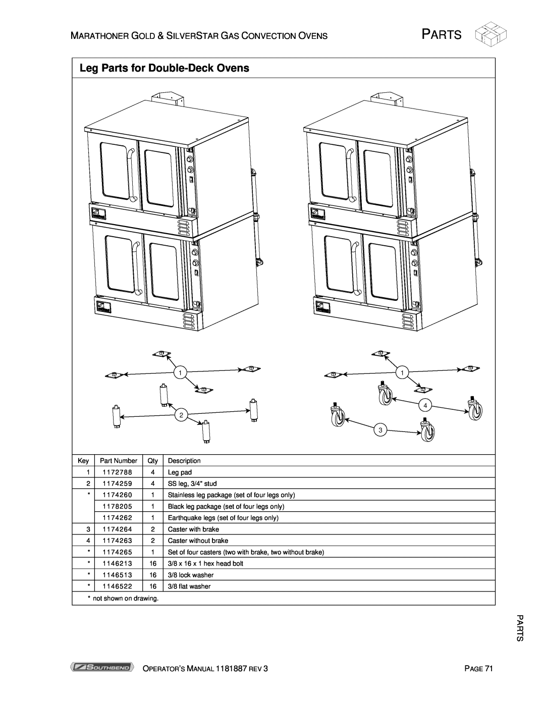Southbend Marathoner manual Leg Parts for Double-Deck Ovens 