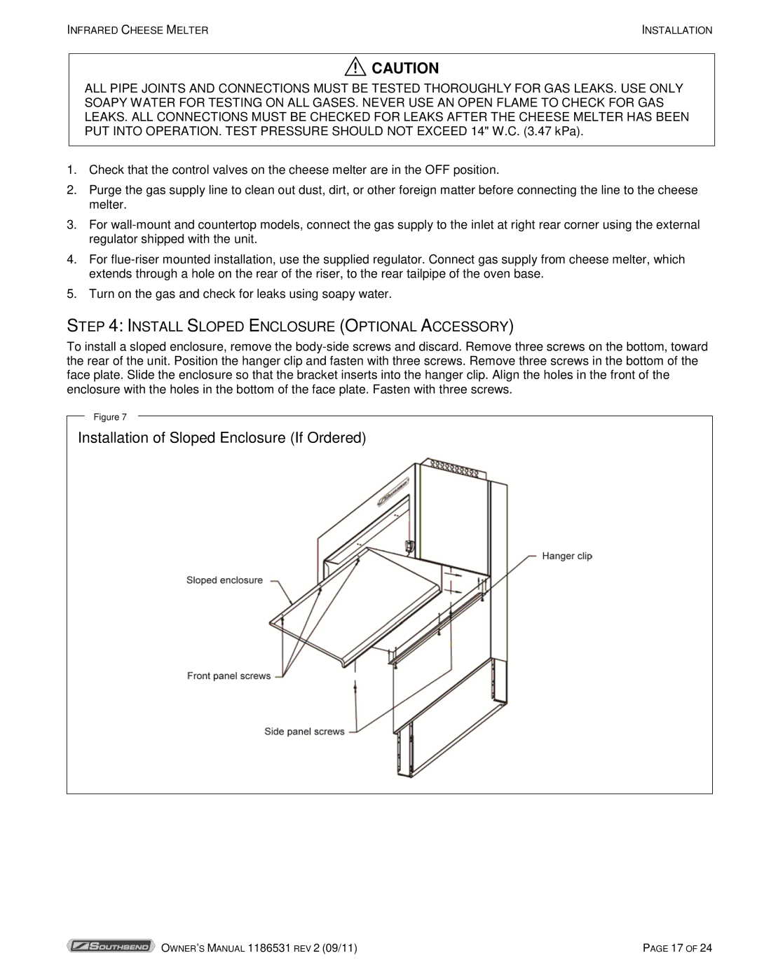 Southbend P24-CM manual Installation of Sloped Enclosure If Ordered, Install Sloped Enclosure Optional Accessory 