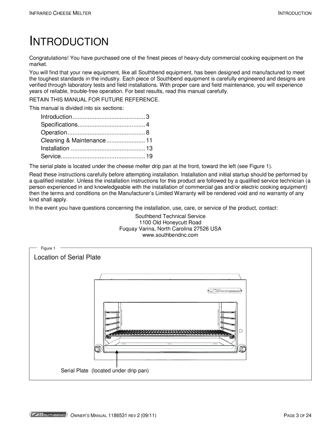 Southbend P24-CM manual Introduction, Location of Serial Plate 