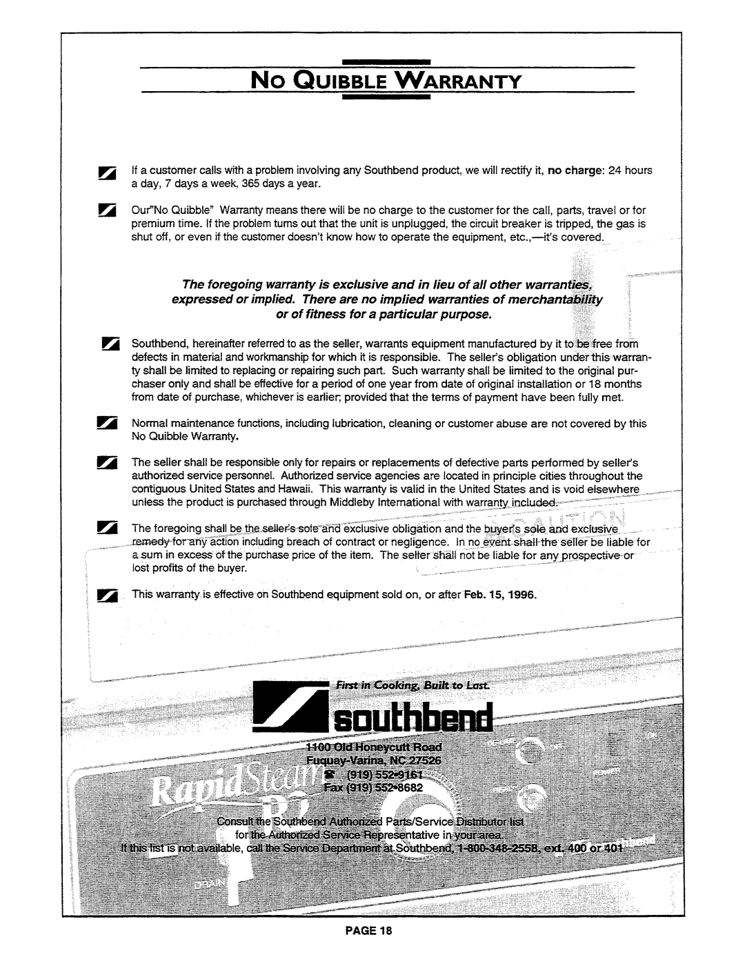 Southbend R2 manual No QUIB~RRANTY 