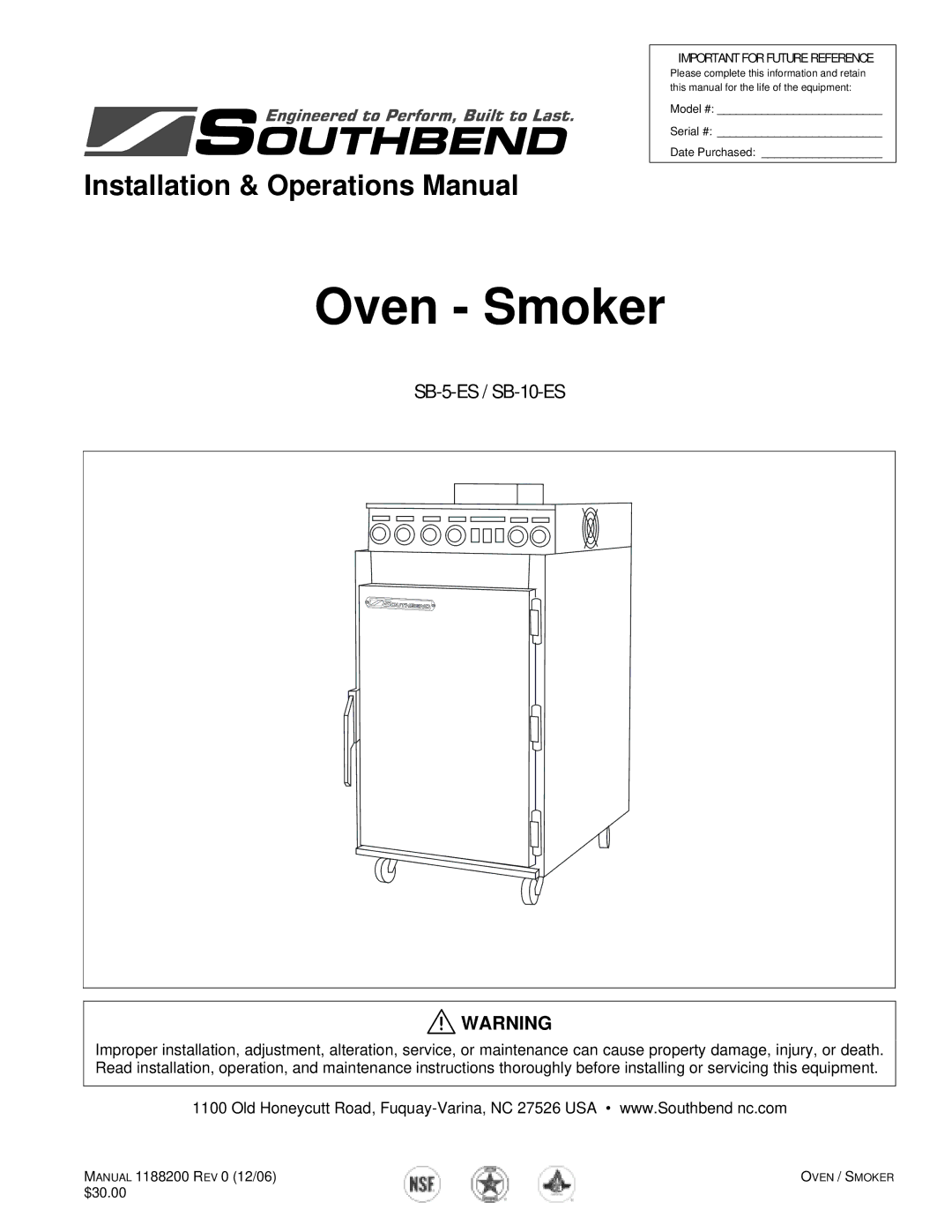 Southbend SB-5-ES, SB-10-ES manual Oven Smoker 