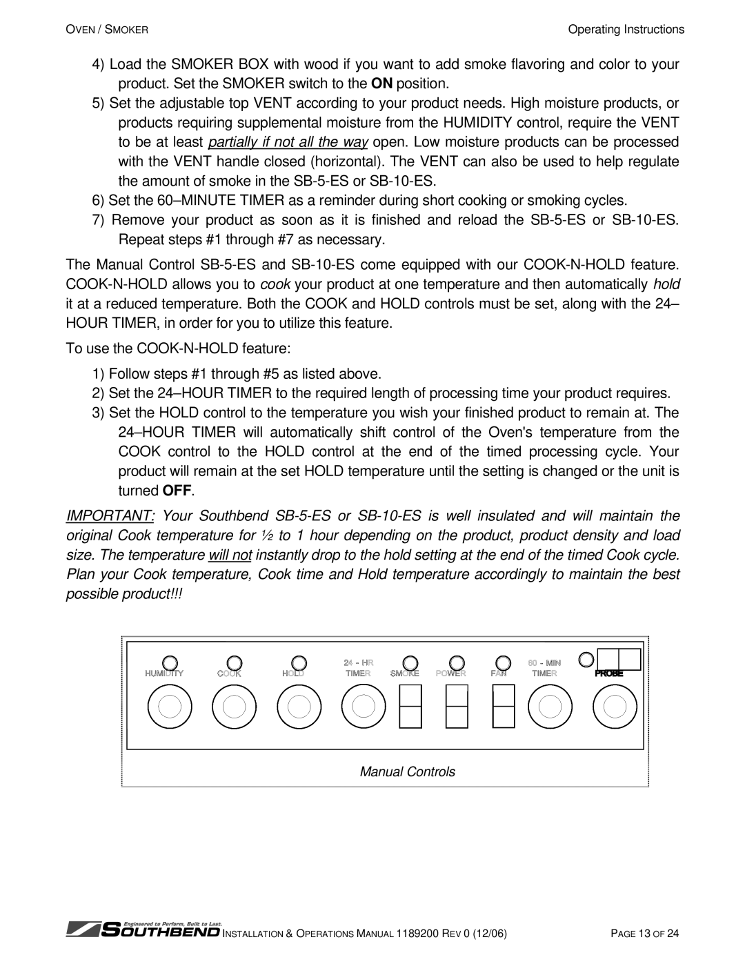 Southbend SB-5-ES, SB-10-ES manual Operating Instructions 