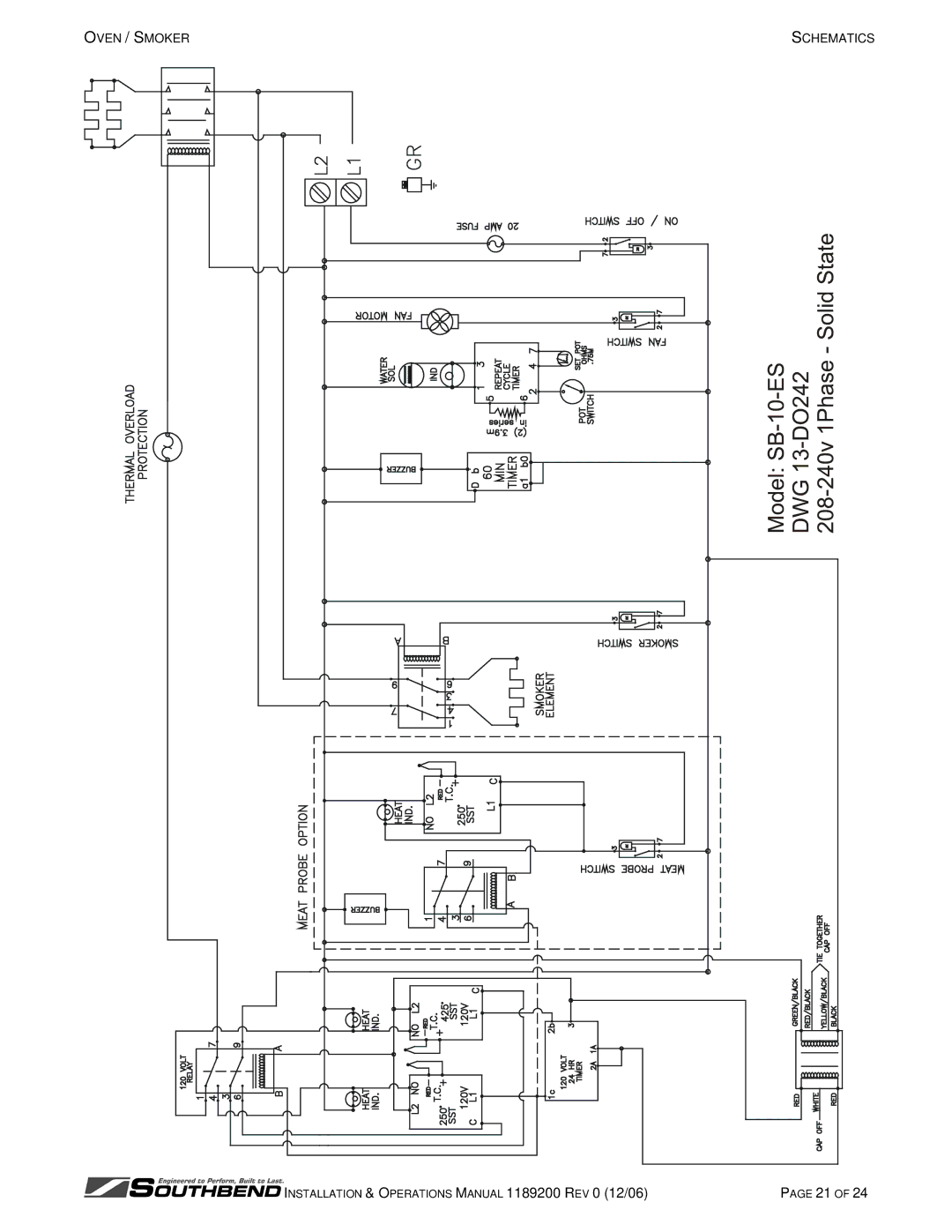 Southbend SB-5-ES, SB-10-ES manual Oven / Smoker Schematics 