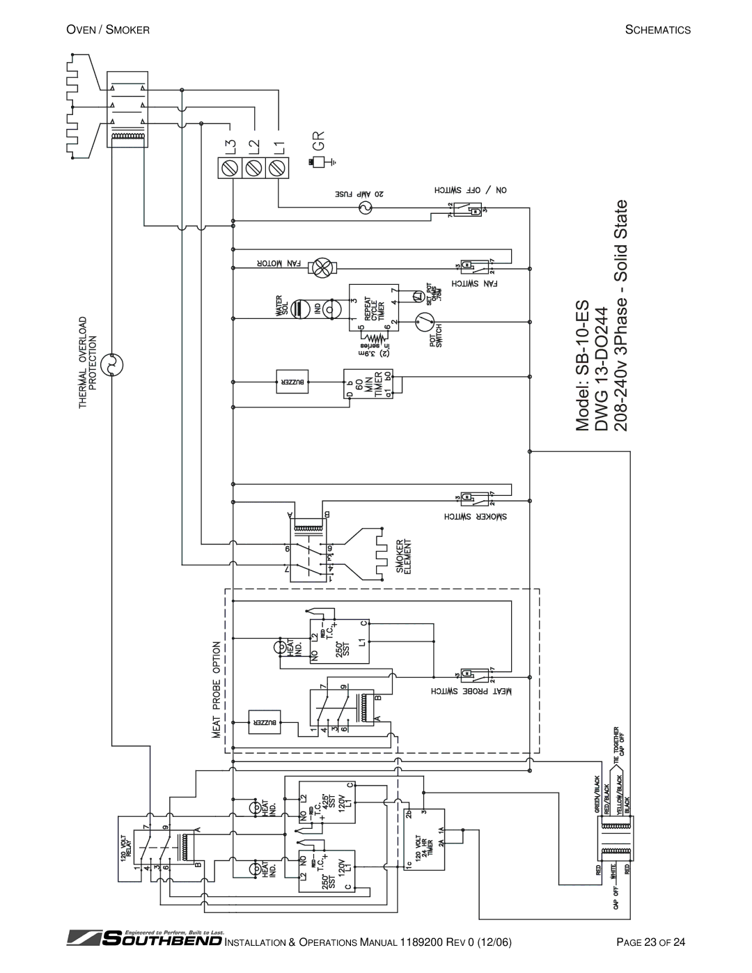 Southbend SB-5-ES, SB-10-ES manual Oven / Smoker Schematics 