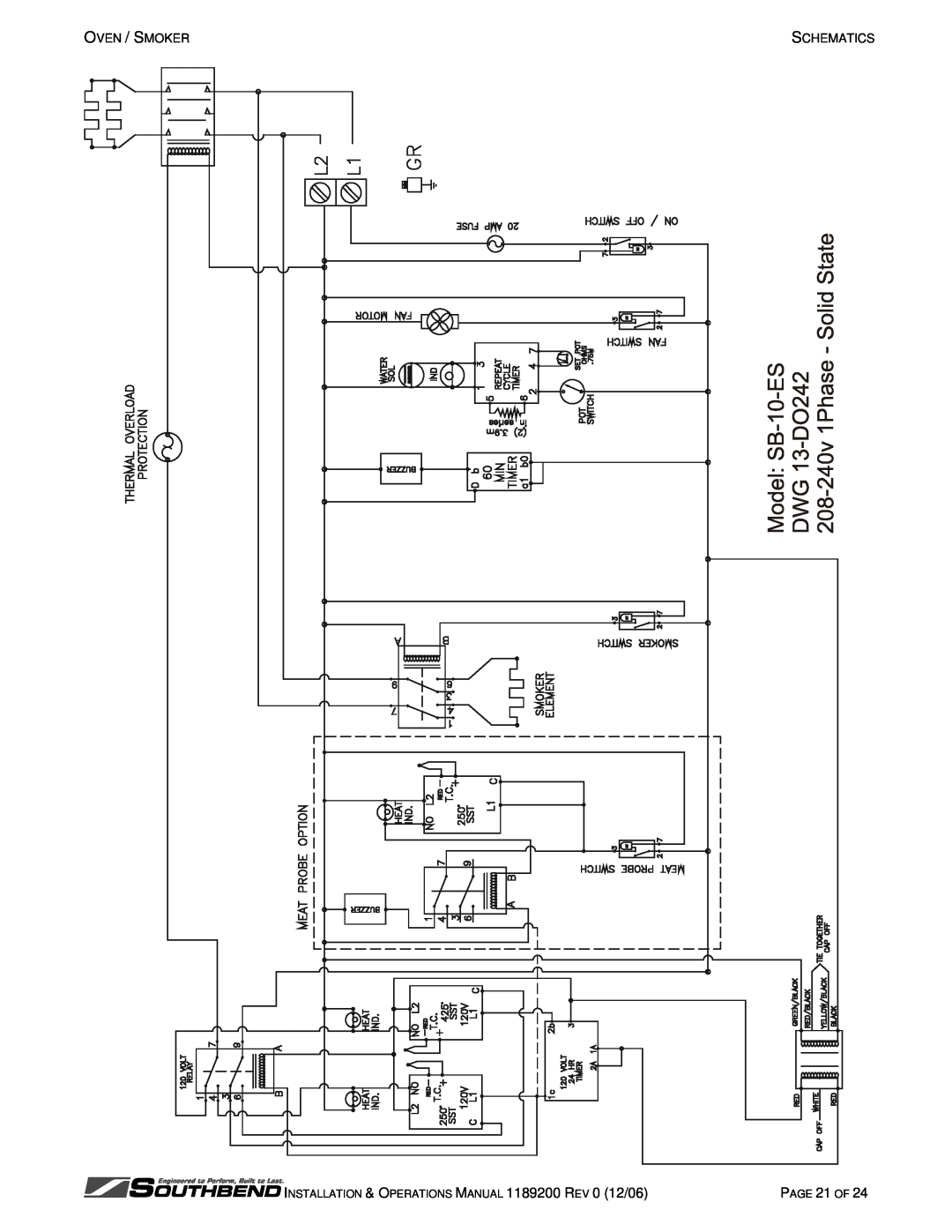 Southbend SB-5-ES, SB-10-ES Oven / Smoker, Schematics, INSTALLATION & OPERATIONS MANUAL 1189200 REV 0 12/06, PAGE 21 OF 